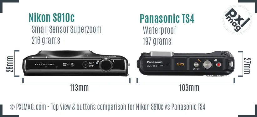Nikon S810c vs Panasonic TS4 top view buttons comparison