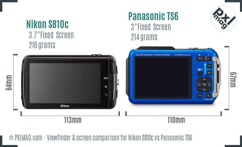 Nikon S810c vs Panasonic TS6 Screen and Viewfinder comparison