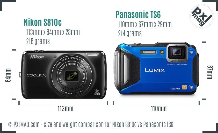 Nikon S810c vs Panasonic TS6 size comparison