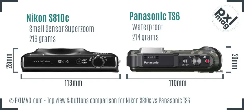 Nikon S810c vs Panasonic TS6 top view buttons comparison