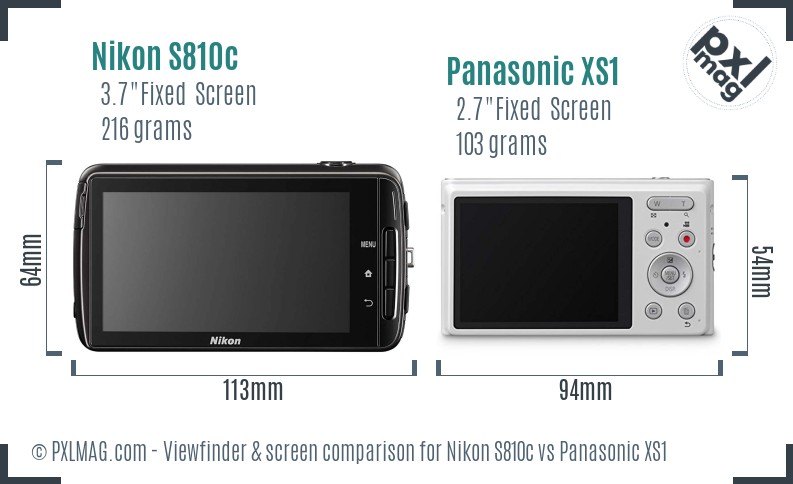 Nikon S810c vs Panasonic XS1 Screen and Viewfinder comparison