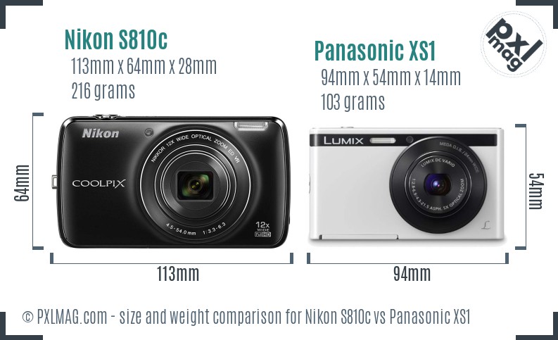 Nikon S810c vs Panasonic XS1 size comparison