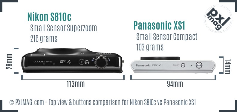 Nikon S810c vs Panasonic XS1 top view buttons comparison