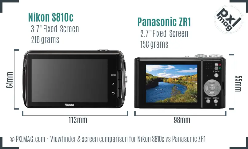 Nikon S810c vs Panasonic ZR1 Screen and Viewfinder comparison