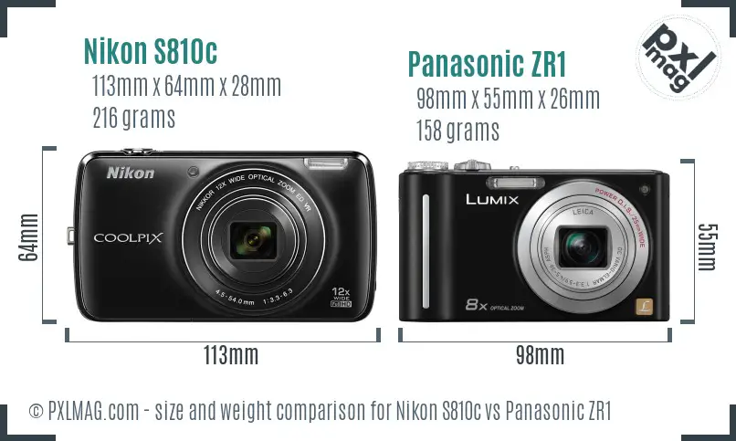 Nikon S810c vs Panasonic ZR1 size comparison