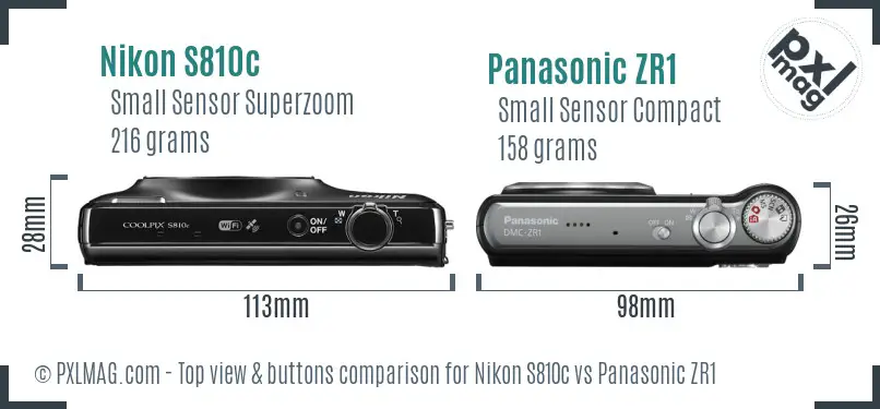 Nikon S810c vs Panasonic ZR1 top view buttons comparison