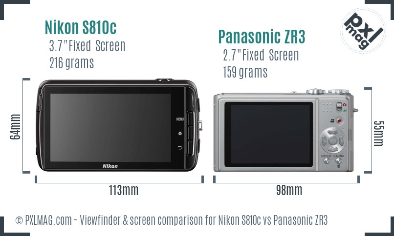 Nikon S810c vs Panasonic ZR3 Screen and Viewfinder comparison