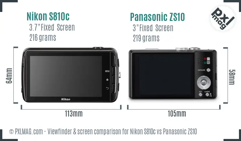 Nikon S810c vs Panasonic ZS10 Screen and Viewfinder comparison
