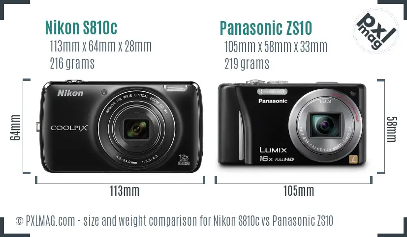 Nikon S810c vs Panasonic ZS10 size comparison
