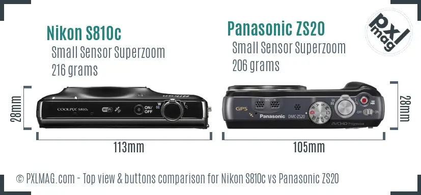 Nikon S810c vs Panasonic ZS20 top view buttons comparison