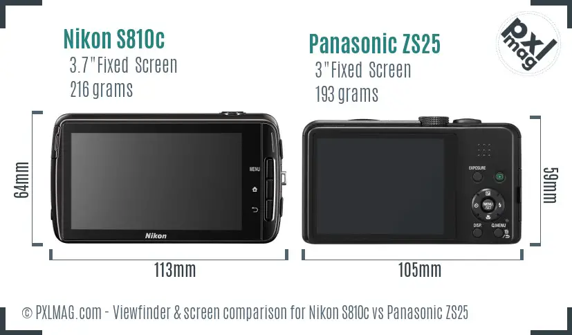 Nikon S810c vs Panasonic ZS25 Screen and Viewfinder comparison