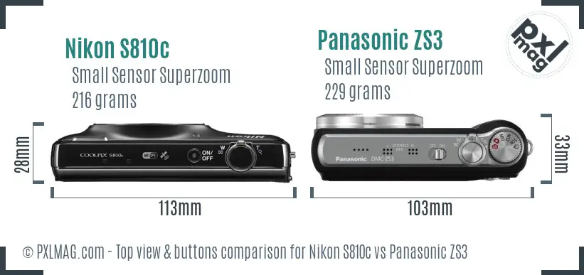 Nikon S810c vs Panasonic ZS3 top view buttons comparison
