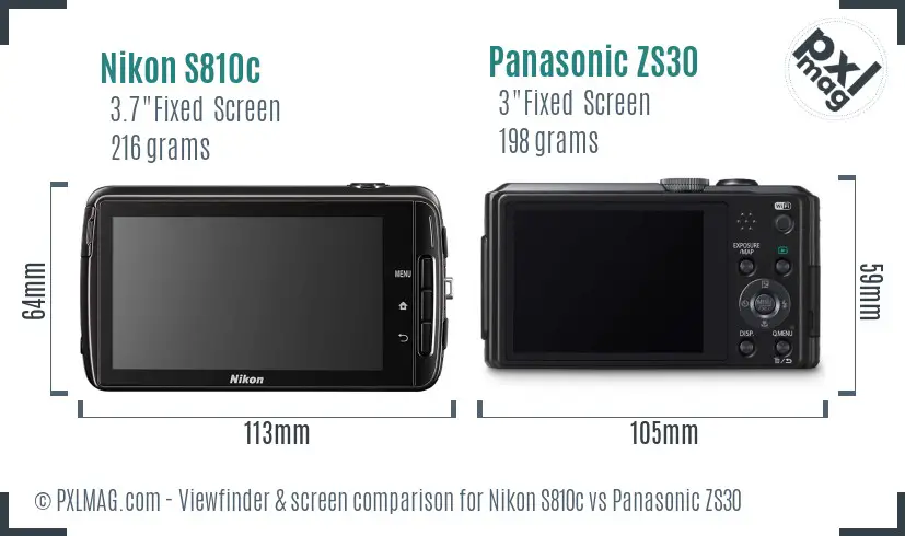 Nikon S810c vs Panasonic ZS30 Screen and Viewfinder comparison