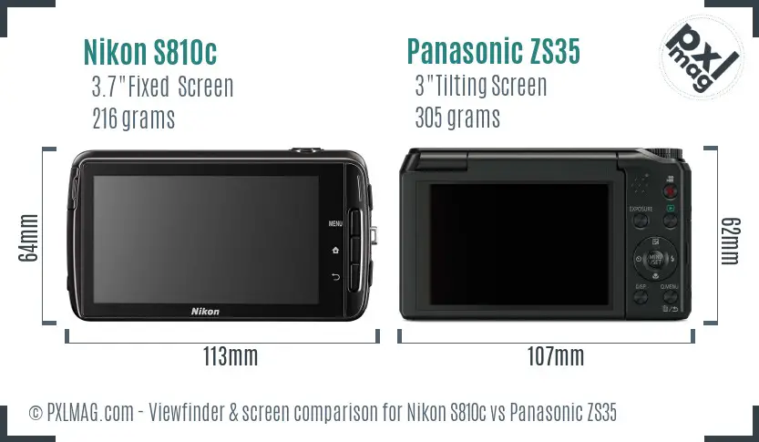 Nikon S810c vs Panasonic ZS35 Screen and Viewfinder comparison