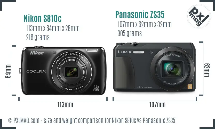 Nikon S810c vs Panasonic ZS35 size comparison