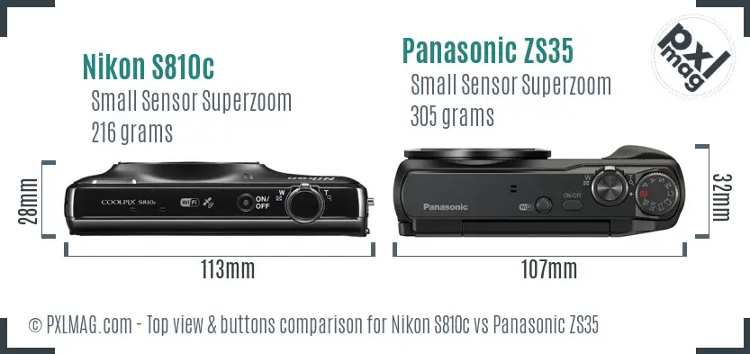 Nikon S810c vs Panasonic ZS35 top view buttons comparison