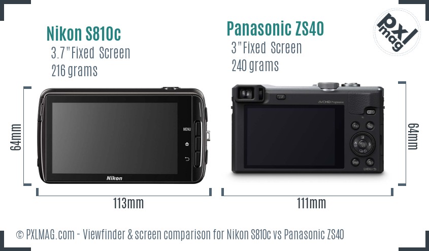 Nikon S810c vs Panasonic ZS40 Screen and Viewfinder comparison