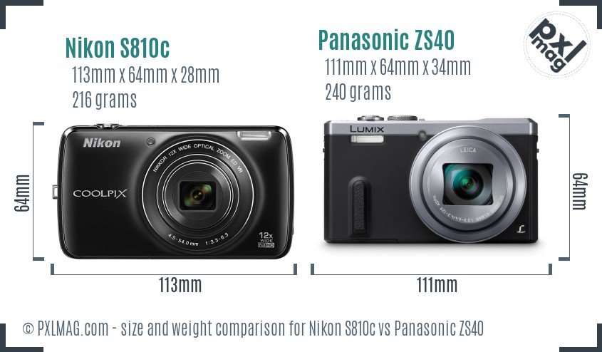 Nikon S810c vs Panasonic ZS40 size comparison