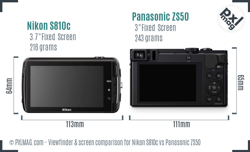 Nikon S810c vs Panasonic ZS50 Screen and Viewfinder comparison