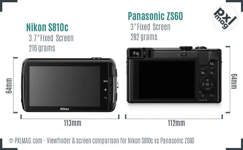 Nikon S810c vs Panasonic ZS60 Screen and Viewfinder comparison