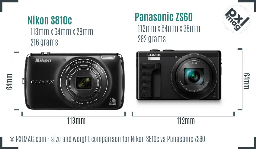 Nikon S810c vs Panasonic ZS60 size comparison