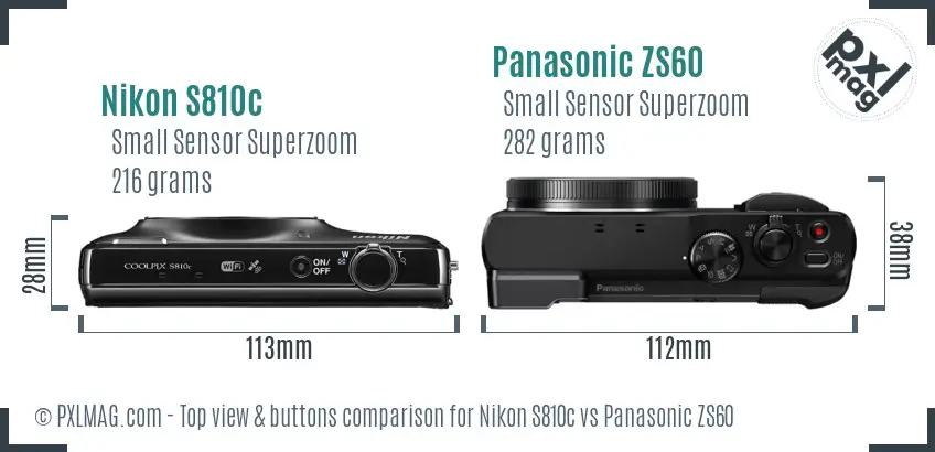 Nikon S810c vs Panasonic ZS60 top view buttons comparison