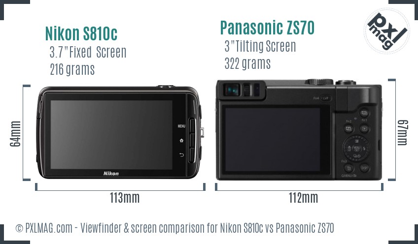 Nikon S810c vs Panasonic ZS70 Screen and Viewfinder comparison