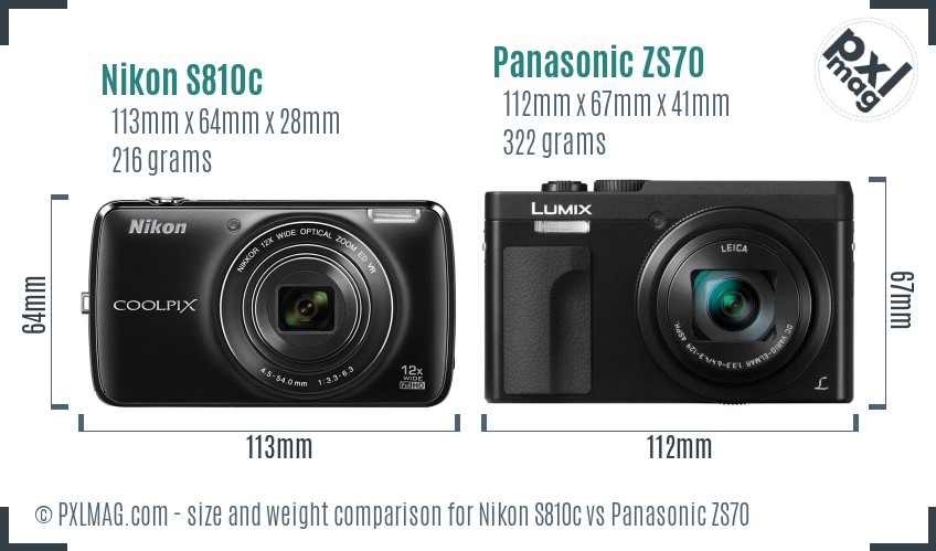 Nikon S810c vs Panasonic ZS70 size comparison