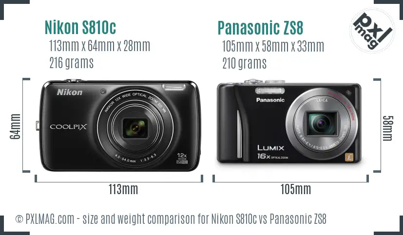 Nikon S810c vs Panasonic ZS8 size comparison Nikon S810c vs Panasonic ZS8 size comparison