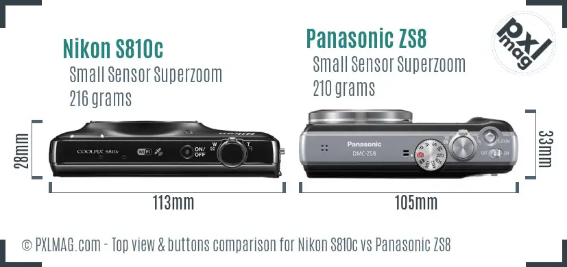 Nikon S810c vs Panasonic ZS8 top view buttons comparison Nikon S810c vs Panasonic ZS8 top view buttons comparison