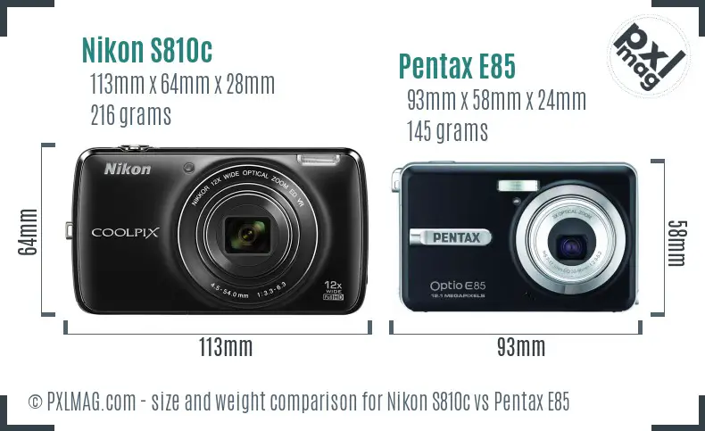 Nikon S810c vs Pentax E85 size comparison