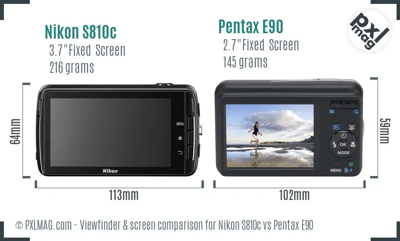 Nikon S810c vs Pentax E90 Screen and Viewfinder comparison