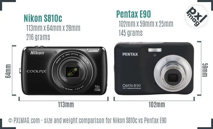 Nikon S810c vs Pentax E90 size comparison