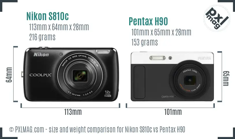 Nikon S810c vs Pentax H90 size comparison