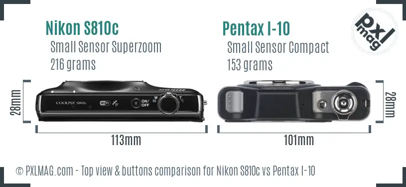 Nikon S810c vs Pentax I-10 top view buttons comparison Nikon S810c vs Pentax I-10 top view buttons comparison
