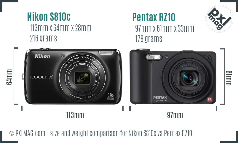 Nikon S810c vs Pentax RZ10 size comparison Nikon S810c vs Pentax RZ10 size comparison
