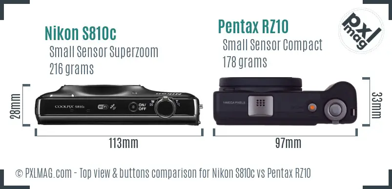 Nikon S810c vs Pentax RZ10 top view buttons comparison Nikon S810c vs Pentax RZ10 top view buttons comparison