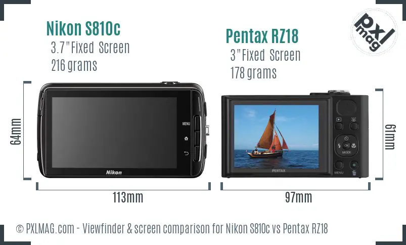 Nikon S810c vs Pentax RZ18 Screen and Viewfinder comparison
