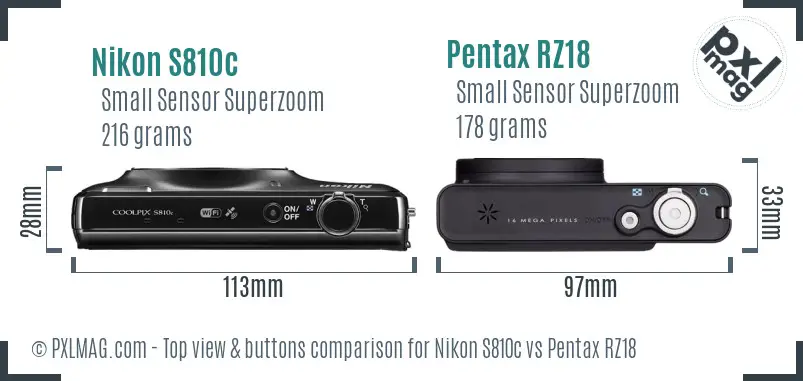 Nikon S810c vs Pentax RZ18 top view buttons comparison