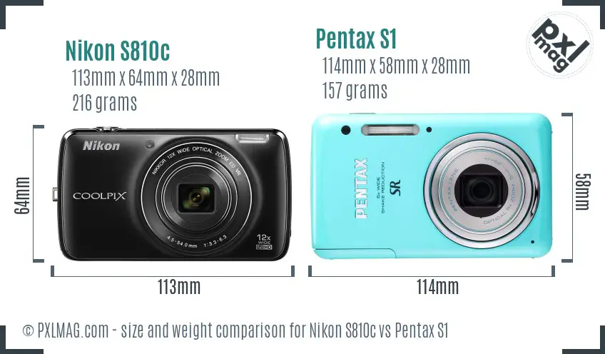 Nikon S810c vs Pentax S1 size comparison