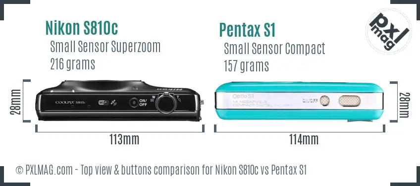 Nikon S810c vs Pentax S1 top view buttons comparison