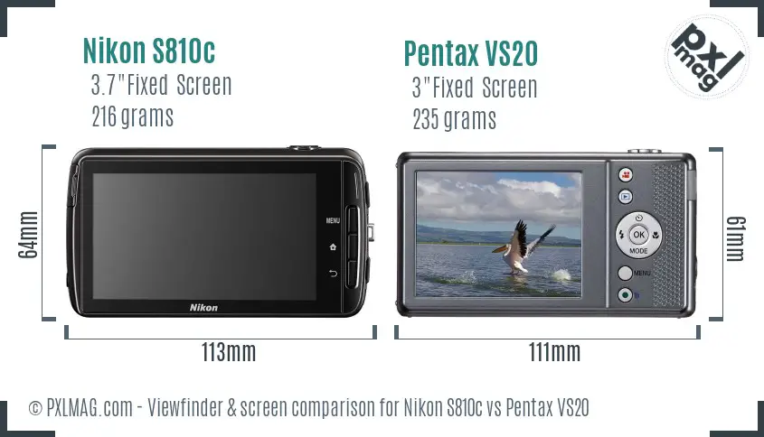 Nikon S810c vs Pentax VS20 Screen and Viewfinder comparison