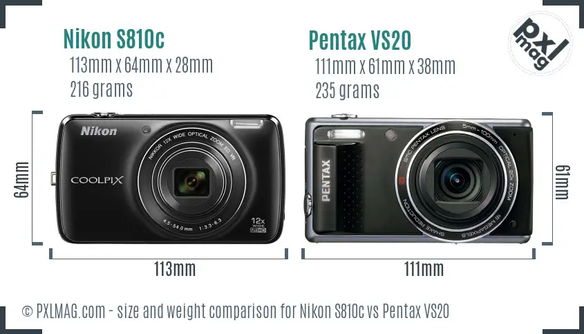 Nikon S810c vs Pentax VS20 size comparison