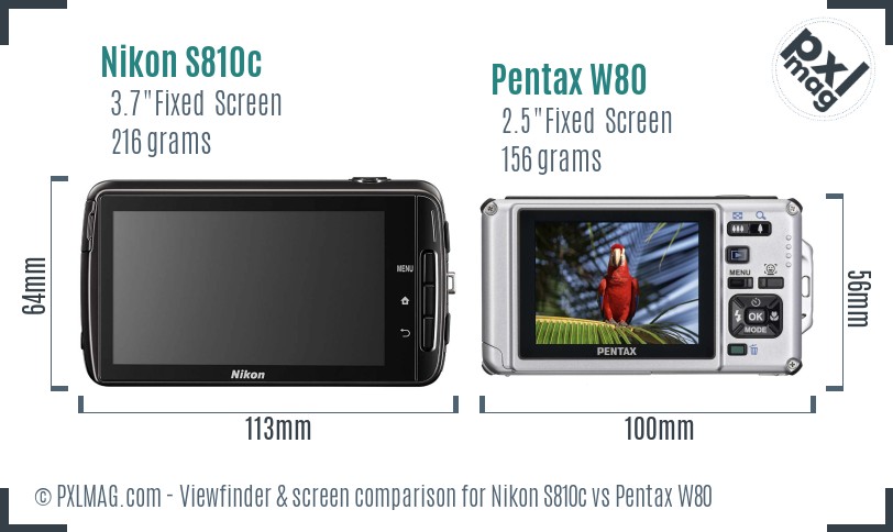 Nikon S810c vs Pentax W80 Screen and Viewfinder comparison