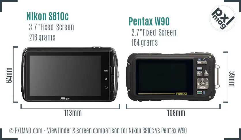Nikon S810c vs Pentax W90 Screen and Viewfinder comparison