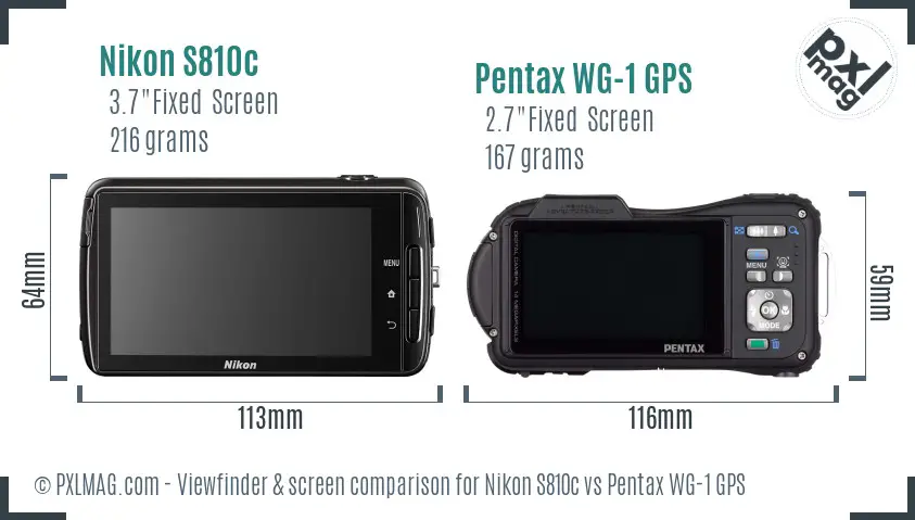 Nikon S810c vs Pentax WG-1 GPS Screen and Viewfinder comparison