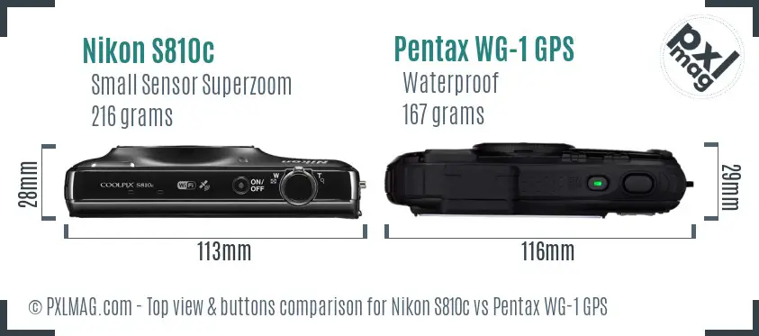 Nikon S810c vs Pentax WG-1 GPS top view buttons comparison