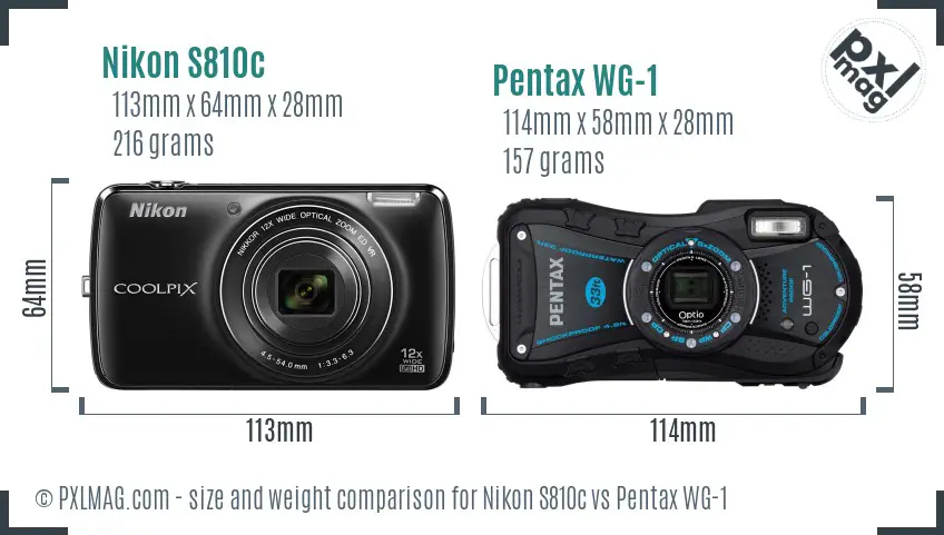 Nikon S810c vs Pentax WG-1 size comparison