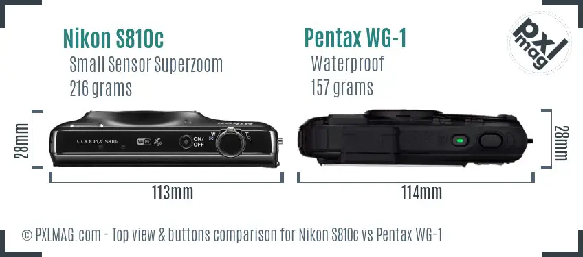 Nikon S810c vs Pentax WG-1 top view buttons comparison