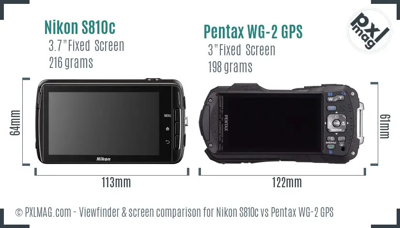 Nikon S810c vs Pentax WG-2 GPS Screen and Viewfinder comparison